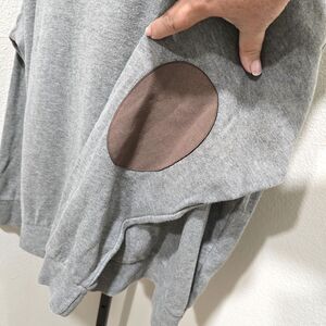 Mens Sweater Gray Knit Brown Elbow Patch Quarter Henley Pullover Sz XXL Academia